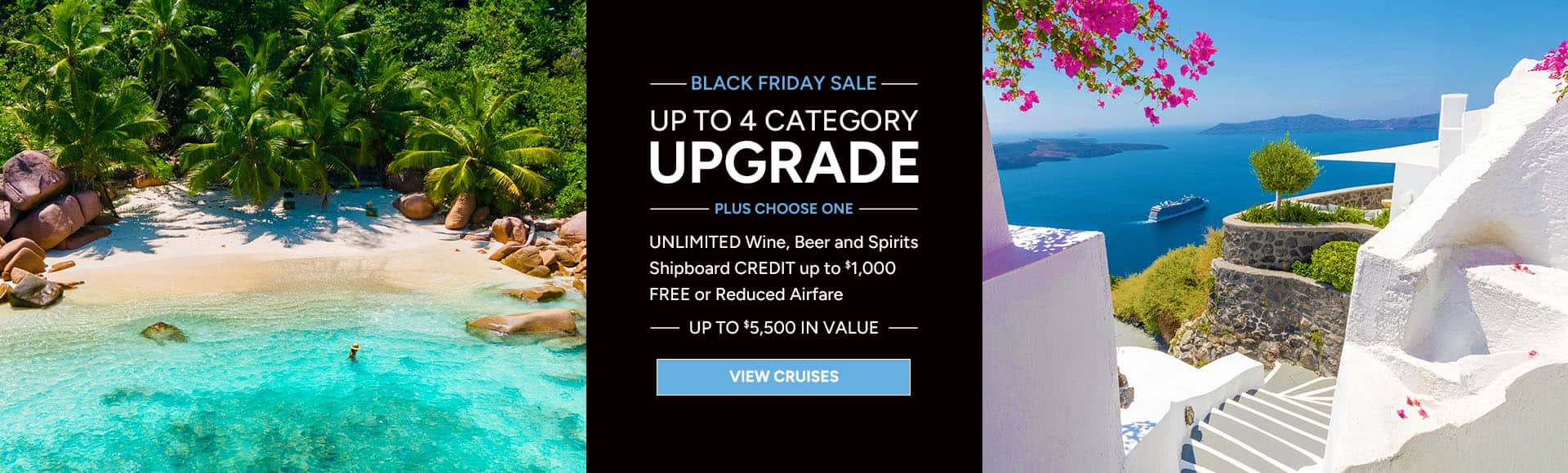 Oceania Cruises Black Friday Sale: Up to a 4 category upgrade plus prestige beverage package, free shipboard credit or free airfare