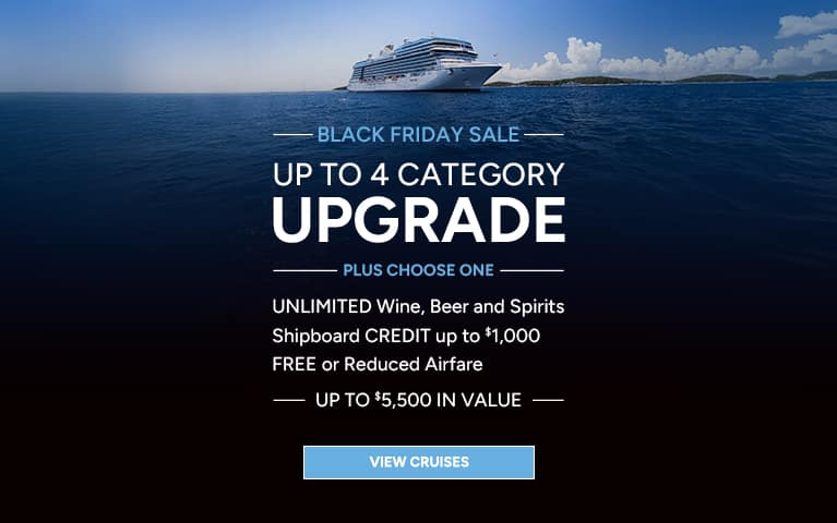 Oceania Cruises Black Friday Sale: Up to a 4 category upgrade plus prestige beverage package, free shipboard credit or free airfare