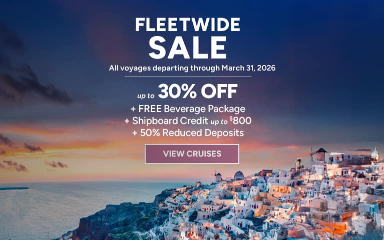 Oceania Cruises Fleetwide Sale, up to 30% off, free beverage package and shipboard credit