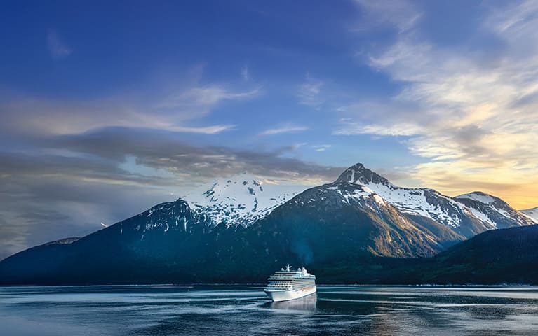 Cruise ship Oceania Riviera in Alaska. Cruises to Alaska up to 40% off with the Presidents Day Sale.