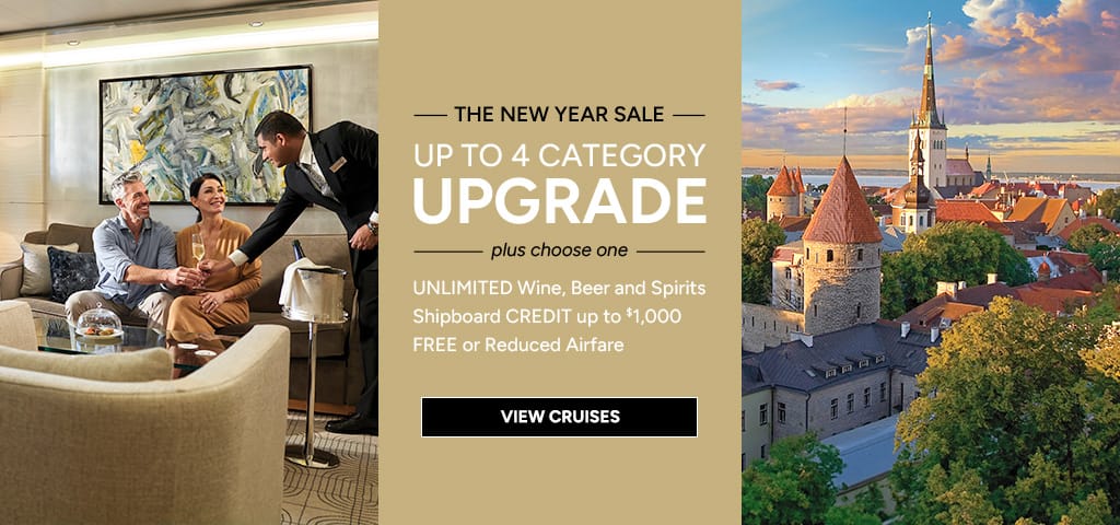 Oceania Cruises New Year Sale: Up to a 4 category upgrade plus prestige beverage package, free shipboard credit or free airfare