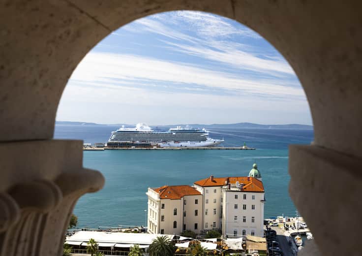 Shore Excursion Credits included on Oceania Cruises. Oceania Allura in port Split, Croatia.